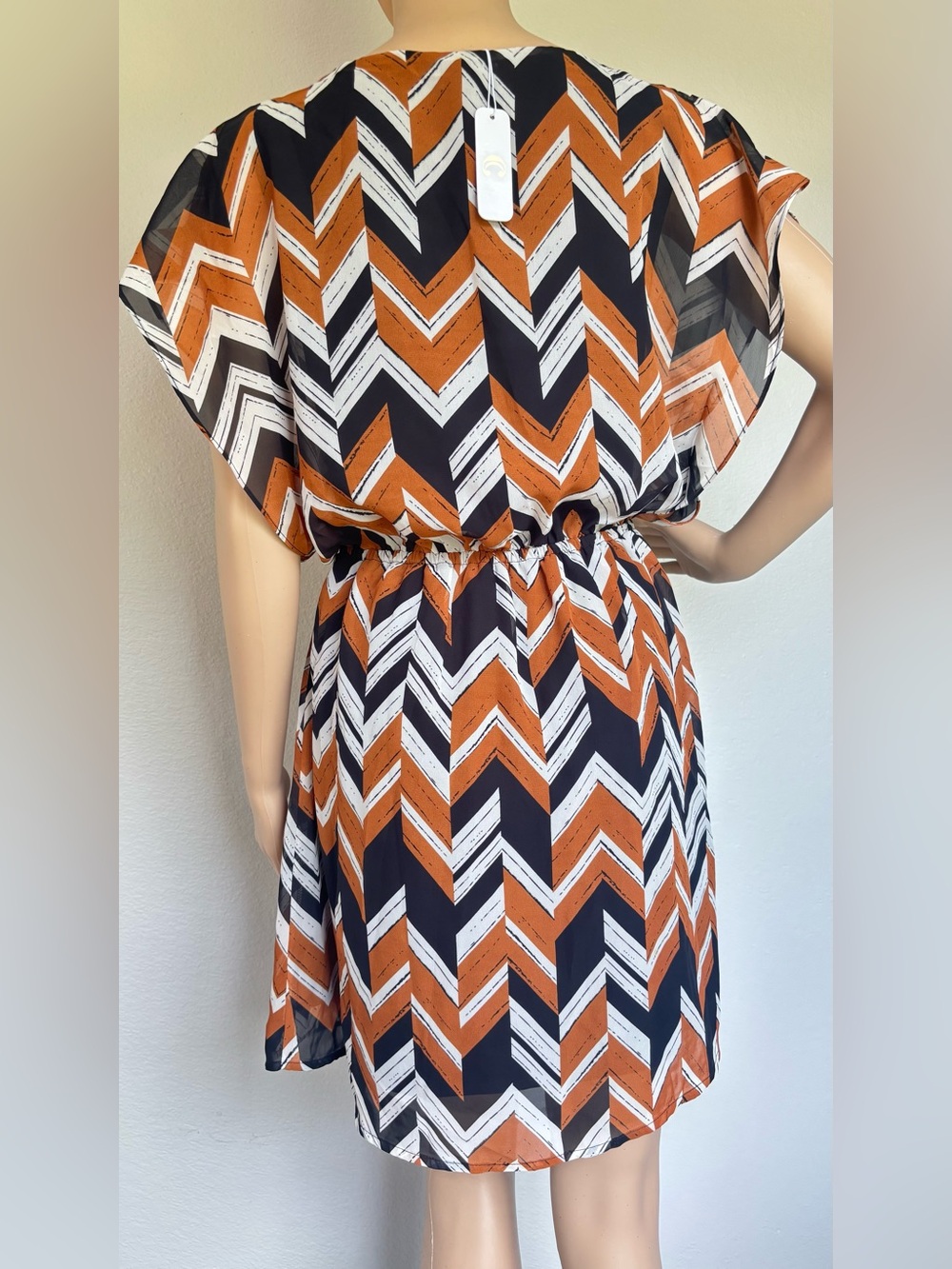Charming Charlie Chevron Print Mini Dress in Rust, Black & White - Picture 10 of 15